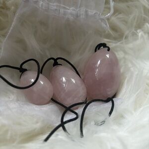 3 rose quartz crystal eggs